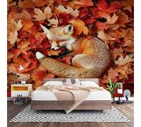 Fotomurales XXL 350x256 cm Zorro con Hojas de Arce Impermeable Papel Pintado Tejido no Tejido Hoja de Arce Roja Decoración de Pared Moderna Murales para Pared Salón Cocina Baño Pasillo Comedor
