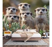 Fotomurales XXL 400x280 cm Familia De Suricatas Animales Impermeable Papel Pintado Tejido no Tejido De Color Claro Decoración de Pared Moderna Murales para Pared Salón Cocina Baño Pasillo Comedor