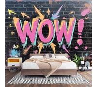 Fotomurales XXL 400x280 cm Grafiti Callejero Impermeable Papel Pintado Tejido no Tejido Pared de Ladrillo Negro Decoración de Pared Moderna Murales para Pared Salón Cocina Baño Pasillo Comedor