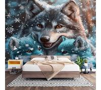 Fotomurales XXL 400x280 cm Gris Impermeable Papel Pintado Tejido no Tejido Animales de La Familia Del Lobo áRtico Decoración de Pared Moderna Murales para Pared Salón Cocina Baño Pasillo Comedor