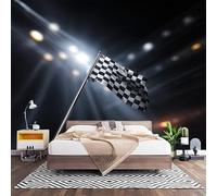 Fotomurales XXL 400x280 cm Negro Impermeable Papel Pintado Tejido no Tejido Banderas de Deportes de Motor Decoración de Pared Moderna Murales para Pared Salón Cocina Baño Pasillo Comedor