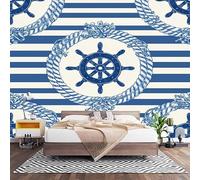 Fotomurales XXL 400x280 cm PatróN de Elementos NáUticos Impermeable Papel Pintado Tejido no Tejido Azul Decoración de Pared Moderna Murales para Pared Salón Cocina Baño Pasillo Comedor