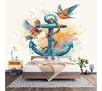 Fotomurales XXL 450x315 cm Blanco Impermeable Papel Pintado Tejido no Tejido IlustracióN de Ancla En Acuarela Decoración de Pared Moderna Murales para Pared Salón Cocina Baño Pasillo Comedor