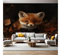Fotomurales Zorrito de otoño Papel Pintado 250x175 cm Fotográfico Tejido No Tejido Fondo de Pantalla Mural Decoración de Pared Sala Cuarto Oficina Salón