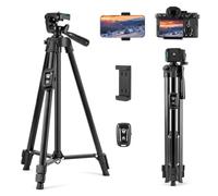 Fotopro Cámara Trípode, 120cm Ligero Tripod de Aluminio, Tripode Movil con Remoto Bluetooth, Tripode Portátil con Cabeza de 3 Vías para iPhone, DSLR Canon, Nikon, Sony