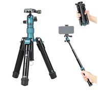 Fotopro Mini trípode con cabeza de bola, soporte para teléfono, palo selfie desmontable, plegado solo 8.6 pulgadas, carga máxima de hasta 6.6 libras, FY-810 azul