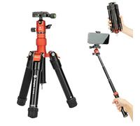 Fotopro Mini trípode con cabeza de bola, soporte para teléfono, palo selfie desmontable, plegado solo 8.6 pulgadas, carga máxima de hasta 6.6 libras, FY-810 naranja