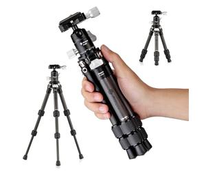 Fotopro Mini trípode de Viaje, trípode Ligero y Compacto de Fibra de Carbono con Cabeza de Bola de 360°, Placa QR para videocámara DSLR, para Viajes para Escritorio, Carga máxima de 11 Libras, Color