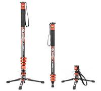 Fotopro Monopod de fibra de carbono de 73 pulgadas con pedal y pies, estabilizador de viaje profesional 3 en 1 con carga de 22 libras para cámara réflex digital, X-Airfly Mono Orange