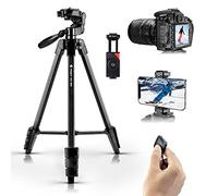 Fotopro Tripode de Cámara,138cm Ligero Trípode de Viaje Portátil Aluminio para Teléfono con Control Remoto & Soporte para Teléfono Compatible.