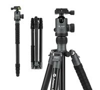 Fotopro Trípode de cámara de 68 pulgadas para DSLR, trípode de viaje ligero con cabeza de bola, monopié desmontable con placa de liberación rápida y bolsa, carga de hasta 12 kg (gris)