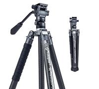 Fotopro X-Aircross 3 Video - Trípode ligero para cámara de viaje de 157 cm con cabezal de fluido de 1,07 kg, trípode de viaje de vídeo profesional ultraligero portátil de fibra de carbono para cámara