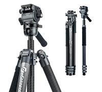 Fotopro X-AIRFLY MAX Video 171 cm Trípode Vídeo Carbono - Tubos 28 mm, Rótula 36 mm + Cabeza Fluida, Carga 6 kg, Cierre Metálico, Trípode Vídeo Pro, Gris