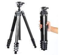 Fotopro X-Airfly - Trípode de fibra de carbono de 63 pulgadas con cabeza de bola panorámica, bloqueo abatible, ligero, expandible, compacto, portátil, profesional, trípode para cámara réflex digital