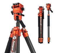 Fotopro X-Airfly Video - Trípode de cámara de Viaje Ligero con Cabezal Fluido, expandible portátil, Compacto, trípode de Fibra de Carbono para cámara (MAX Video Naranja)