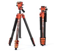 Fotopro X-AIRFLY Video - Trípode de fibra de carbono de 64.5 pulgadas, tubo de 25 mm, cabeza de bola de 30 mm + cabezal fluido, carga de 10 libras, cerraduras abatibles de metal, trípode Pro Video