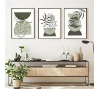 Fotos de Arte-Abstracto Verde Boho Hoja Cartel Nórdico Salvia Verde Planta Pared Arte Lienzo Pintura Línea Geométrica Impresión Imagen Sala de Estar Decoración del Hogar-40*60cm/3PCS (Sin marco)