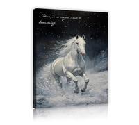 Fotos de lienzo de vida salvaje Puesto de semental corriendo por la noche nevada con arte de pared de aire brumoso para salón Pasillo Decoración del hogar Cuadro interior en blanco y negro 65x98cm