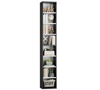 FOTOSOK Estante de torre multimedia de 8 niveles, 11.6 x 9.3 x 71 pulgadas, gabinete de almacenamiento delgado con estantes ajustables, estantería alta y estrecha para oficina en casa, negro/blanco