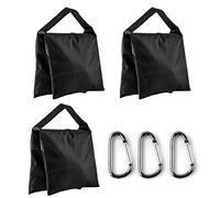 Fotover Bolsa de arena para estudio de fotografía, video, bolsa de arena resistente, para estudio de fotos, soporte ligero, trípode de cámara con mosquetón de viaje, paquete de 3 unidades (negro)