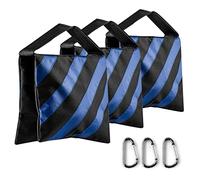 Fotover Bolsa de arena para estudio fotográfico, video, bolsa de arena resistente para estudio fotográfico, soporte de luz, trípode de cámara con mosquetón de viaje, paquete de 3 (azul)