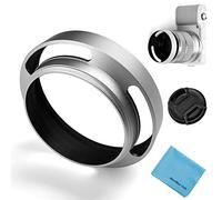 Fotover - Parasol de lente hueca con ventilación de metal para Leica, Canon, Nikon, Sony, Pentax, Olympus, Fuji y gamuza de limpieza de microfibra, color plateado