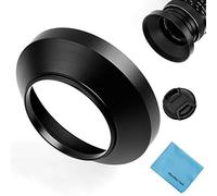 Fotover - Parasol universal de lente de metal con lente central de pinza para Canon Nikon Sony Pentax Olympus Fuji + paño de limpieza de microfibra