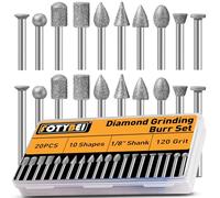 FOTYBEI Juego de 20 brocas de diamante compatibles con herramientas rotativas Dremel, 10 formas de vástago de 1/8 pulgadas, grano 120, para pulir, moler, tallar en vidrio, cerámica, piedra (20