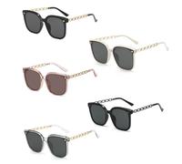 FOUNSHO 5 Pares Gafas de Sol Cuadradas Sobre Retro para Mujer, Gafas de Sol Retro Rectangulares Protección UV400 con Marco Grande para Conducir Viajes Fiestas Sesión de Fotos