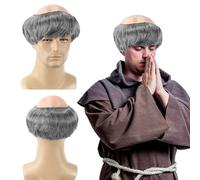 FOUNSHO Peluca de Monje, Gris Peluca Hombre Halloween Monje Disfraz, Corta Pelucas Hombres Carnaval Pelucas Gorro de Calva Tonsura de Látex Disfraces de Adulto Cosplay Fiesta (Gris)