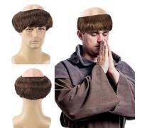 FOUNSHO Peluca Marrón de Monje, Peluca Hombre Halloween Monje Disfraz, Corta Pelucas Hombres Carnaval Pelucas Gorro de Calva Tonsura de Látex Disfraces de Adulto Cosplay Fiesta (Marrón)