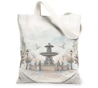 Fountain - Bolsa de lona para mujer, romántica clásico, palomas, lámparas de calle, primavera, color azul pastel, lavable, reutilizable, ideas de mercado para viajes al aire última intervensión, día