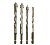 Four Blade Serrated Eccentric Drill Bits for Multi-Material Drilling, Durable Carbide Drill Bit Set for Home & Professional, Anti-Slip Precision, Glass Tile Concrete Metal (6+8+10+12mm)