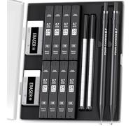 Four Candies Juego de 2 portaminas con estuche, lápices mecánicos de metal de 0,7 mm, 8 tubos HB #2 minas de lápiz, 2 gomas de borrar y 18 recambios de goma de borrar para escribir