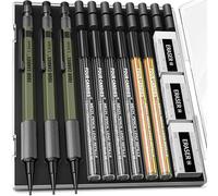 Four Candies Juego de 3 portaminas de 1,3 mm con funda, lápices de carpintero de metal resistente con 48 recambios (rojo, negro, amarillo), 3 gomas de borrar, 12 recambios de borrador, cuerpo