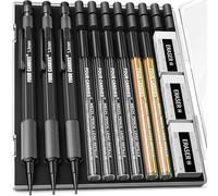 Four Candies Juego de 3 portaminas de 1,3 mm con funda, lápices de carpintero de metal resistente con 48 recambios (rojo, negro, amarillo), 3 gomas de borrar, 12 recambios de borrador, cuerpo