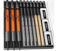 Four Candies Juego de 3 portaminas de 1,3 mm con funda, lápices de carpintero de metal resistente con 72 recambios (rojo, negro, amarillo), 3 gomas de borrar, 16 recambios de borrador, cuerpo