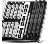 Four Candies Juego de lápices mecánicos de metal, 3 lápices de plomo de artista de 0.5 mm, 0.7 mm y 0.9 mm con 480 recambios de plomo HB, 3 gomas de borrar, 9 recambios de borrador para ingeniero,