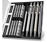 Four Candies Juego de portaminas de 0,7 mm con estuche, 4 lápices mecánicos de metal, 8 tubos de repuesto de mina HB #2, 3 gomas de borrar 4B y 9 recambios de borrador, lápices mecánicos de plomo para