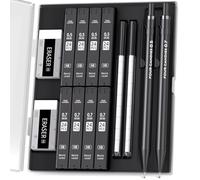 Four Candies Portaminas de metal de 0,5 y 0,7 mm, 2 lápices mecánicos con doble resorte, 8 tubos de recambio de mina, 2 gomas de borrar 4B y 18 recambios de borrador, juego de lápices mecánicos para