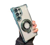 Four Corners Air Cushion Anti-Drop Cell Phone Case, Electroplated Magnetic Gradient Glitter Mobile Phone Cases, Airbag Four Corners Anti-Drop Magnetic Bracket Case (S23FE,Green)