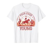 Four Ever Wild 4th Birthday Girl 4 Años Vaquera occidental Camiseta