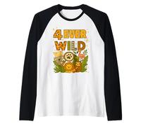 Four Ever Wild 4th Birthday Safari Jungle Animal Niños Niñas Camiseta Manga Raglan