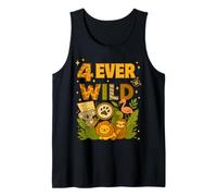 Four Ever Wild 4th Birthday Safari Jungle Animal Niños Niñas Camiseta sin Mangas