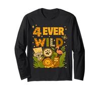 Four Ever Wild 4th Birthday Safari Jungle Animal Niños Niñas Manga Larga