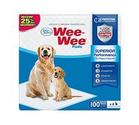 Four Paws Wee-Wee - Almohadillas Acolchadas para orina sin Perfume de Rendimiento Superior para Perros y Cachorros, a Prueba de Fugas, protección del Suelo, 22 x 23 Pulgadas, 100 Unidades