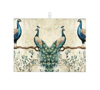 Four Peacocks are On The Branch - Tapete grande de microfibra para escurrir platos, reutilizable, lavable, para accesorios de cocina, 45,7 x 60,9 cm