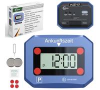 fouraces Disco horario Aparcamiento automatico - homologado - con batería de Recambio, horario automático Verano/Invierno, Reloj para Coche, Azul, Relojes para fichar, Discos
