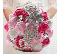 Fouriding Bouquet de Lujo Nupcial de Boda Ramo de Flores Rose Ribbon con Cuentas Rhinestone Decoración del Hogar Suministros de la Boda Rosa