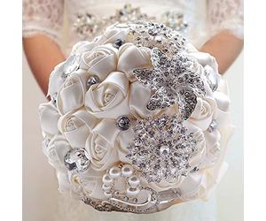 Fouriding Bouquet de Novia Nupcial Boda Ramo de Flores Rose Ribbon con Cuentas Rhinestone Decoración del Hogar Suministros de la Boda